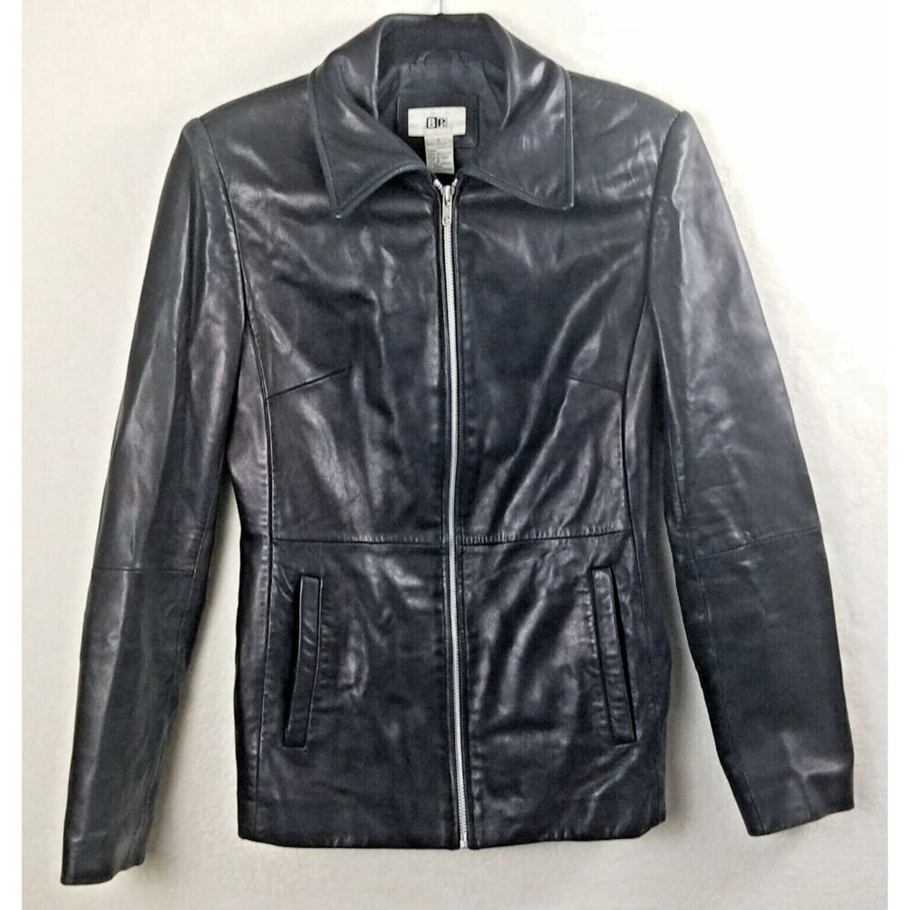 BP Women's Genuine Lamb‎ Skin Leather Jacket Size S Button Front Black pocket